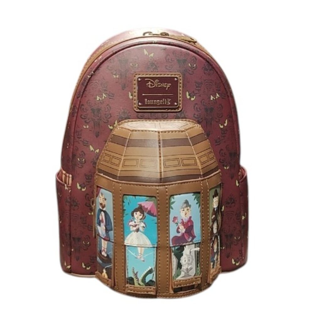 Loungefly Disney Haunted Mansion Glowing Maroon and Brown Backpack NWT